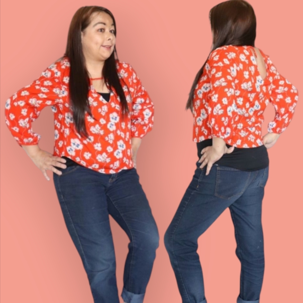 WOMENS ORANGE FLORAL MEDIUM CROP TOP